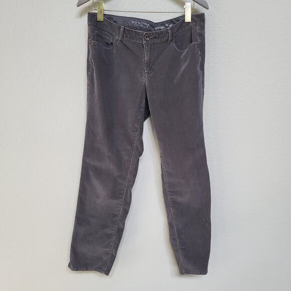 Sonoma Corduroy Pants Women Petite 12P Gray Stretch Casual Fall Winter Low Rise - Picture 1 of 11
